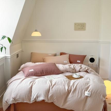 91家纺网 家纺一手货源 找家纺 山舍家居 2022新款双层纱布四件套摩卡