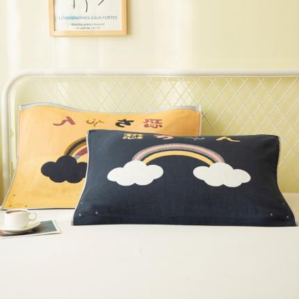 91家纺网 家纺一手货源 找家纺 朴尔 2022新款卡通风格全棉四层纱布枕巾（一对装） 彩虹-藏青