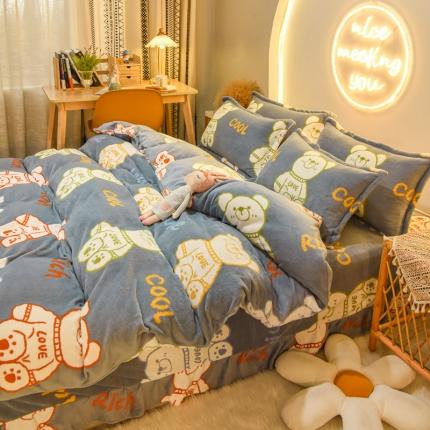 91家纺网 家纺一手货源 找家纺 （总）麦朵家居2022新款牛奶绒四件套加厚法莱绒床裙款金貂绒水晶绒四件套