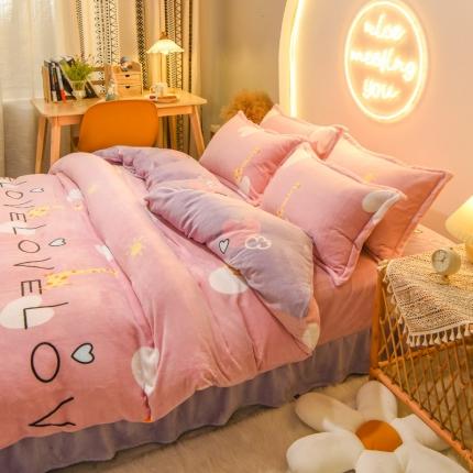 91家纺网 家纺一手货源 找家纺 （总）麦朵家居2022新款牛奶绒四件套加厚法莱绒床裙款金貂绒水晶绒四件套