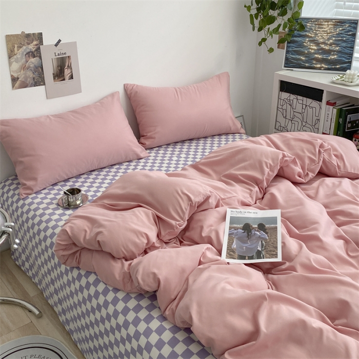 91家纺网 家纺一手货源 找家纺 眠帛 2022新款水洗棉混搭四件套 豆沙