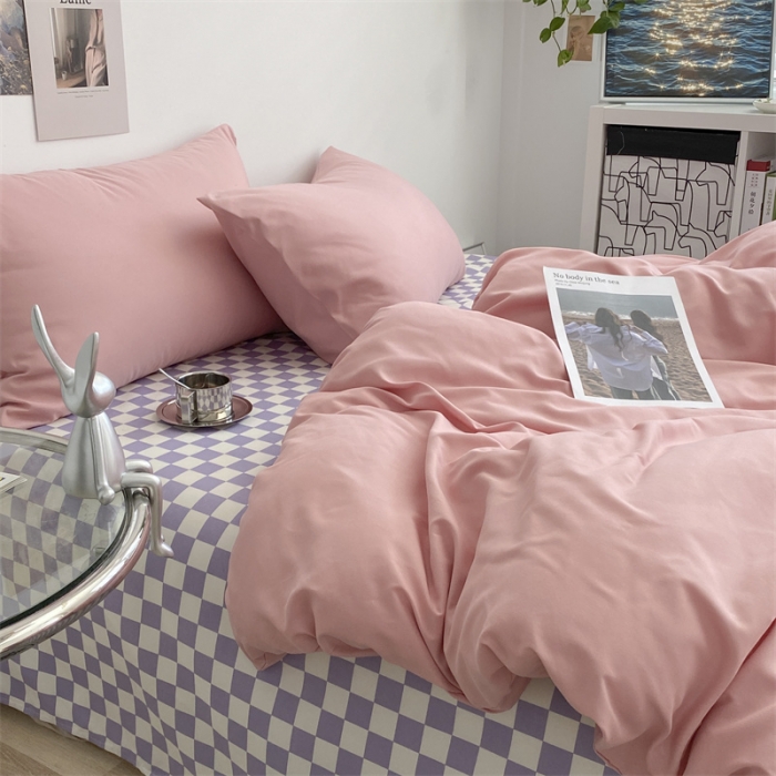 91家纺网 家纺一手货源 找家纺 眠帛 2022新款水洗棉混搭四件套 豆沙