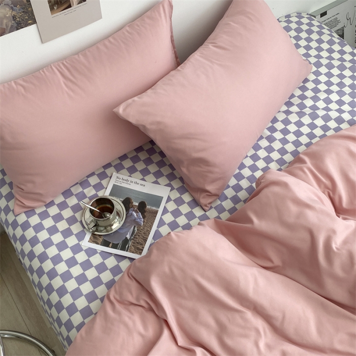 91家纺网 家纺一手货源 找家纺 眠帛 2022新款水洗棉混搭四件套 豆沙