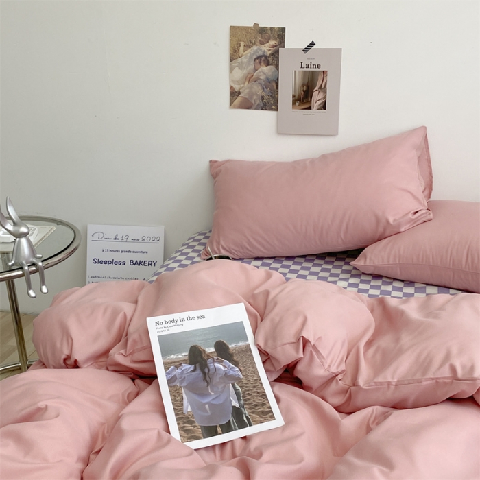 91家纺网 家纺一手货源 找家纺 眠帛 2022新款水洗棉混搭四件套 豆沙