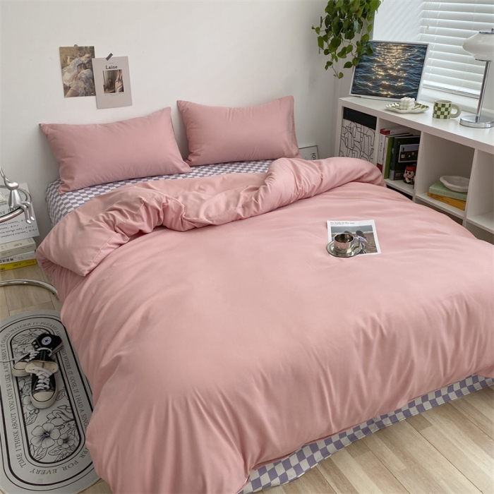 91家纺网 家纺一手货源 找家纺 眠帛 2022新款水洗棉混搭四件套 豆沙