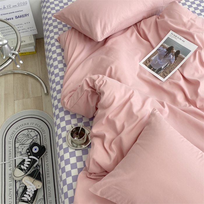 91家纺网 家纺一手货源 找家纺 眠帛 2022新款水洗棉混搭四件套 豆沙