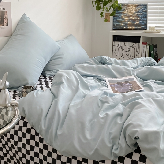 91家纺网 家纺一手货源 找家纺 眠帛 2022新款水洗棉混搭四件套 繁星蓝