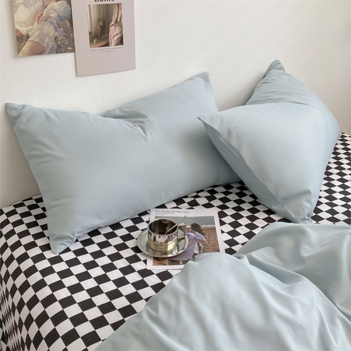 91家纺网 家纺一手货源 找家纺 眠帛 2022新款水洗棉混搭四件套 繁星蓝