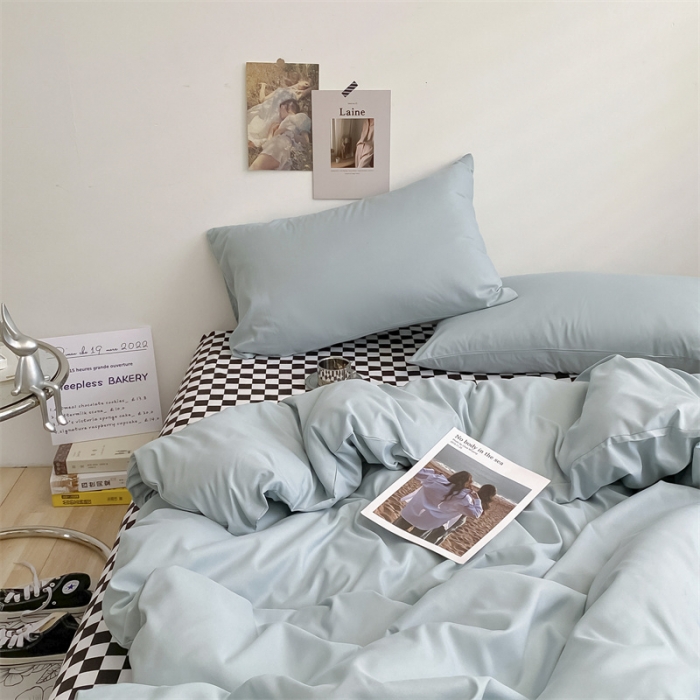 91家纺网 家纺一手货源 找家纺 眠帛 2022新款水洗棉混搭四件套 繁星蓝