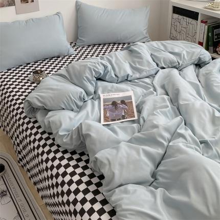 眠帛 2022新款水洗棉混搭四件套 繁星蓝