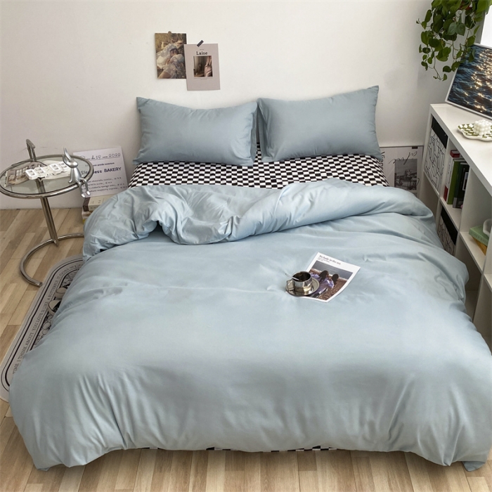 91家纺网 家纺一手货源 找家纺 眠帛 2022新款水洗棉混搭四件套 繁星蓝