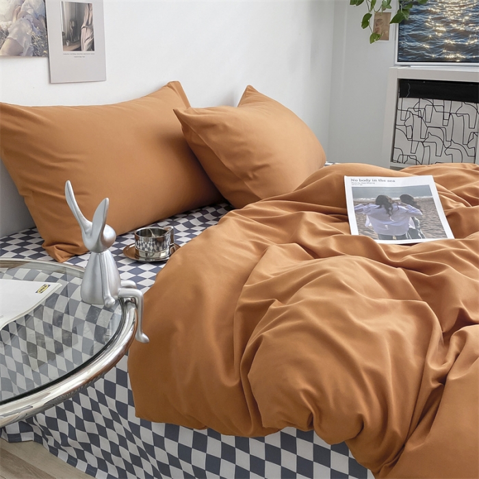 91家纺网 家纺一手货源 找家纺 眠帛 2022新款水洗棉混搭四件套 焦糖