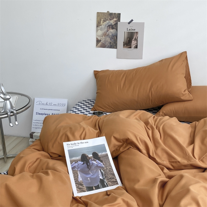 91家纺网 家纺一手货源 找家纺 眠帛 2022新款水洗棉混搭四件套 焦糖