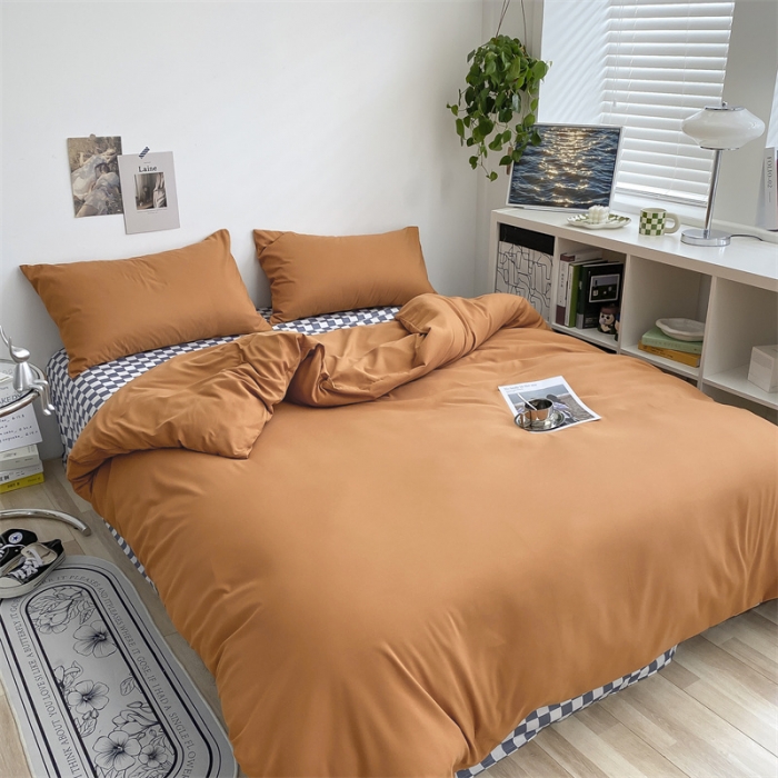 91家纺网 家纺一手货源 找家纺 眠帛 2022新款水洗棉混搭四件套 焦糖