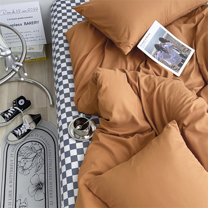 91家纺网 家纺一手货源 找家纺 眠帛 2022新款水洗棉混搭四件套 焦糖