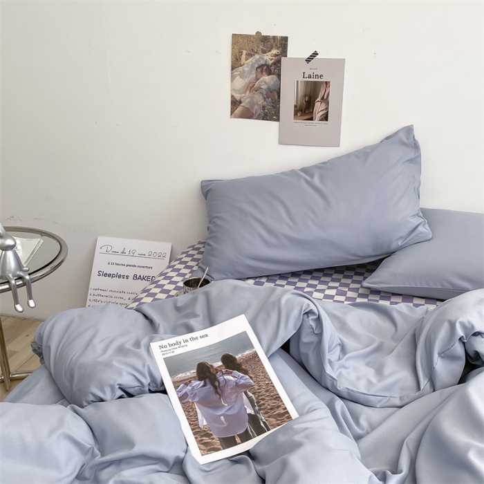 91家纺网 家纺一手货源 找家纺 眠帛 2022新款水洗棉混搭四件套 蓝灰