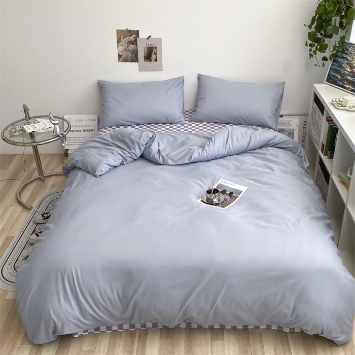 91家纺网 家纺一手货源 找家纺 眠帛 2022新款水洗棉混搭四件套 蓝灰