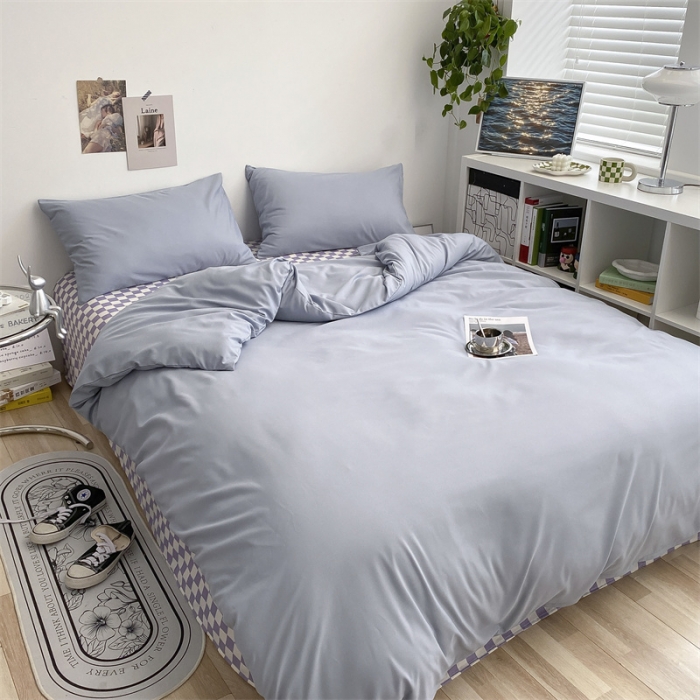 91家纺网 家纺一手货源 找家纺 眠帛 2022新款水洗棉混搭四件套 蓝灰