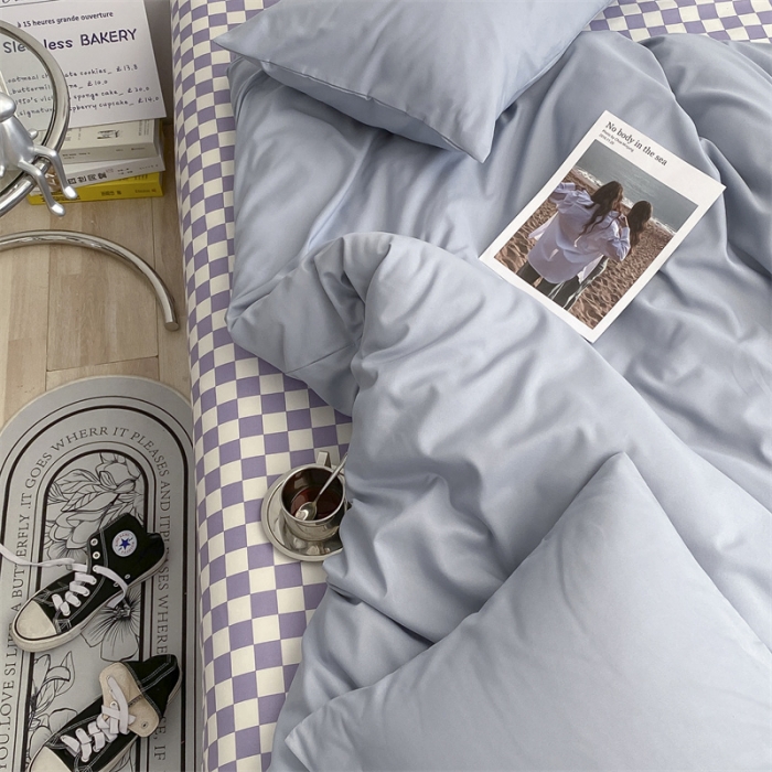 91家纺网 家纺一手货源 找家纺 眠帛 2022新款水洗棉混搭四件套 蓝灰