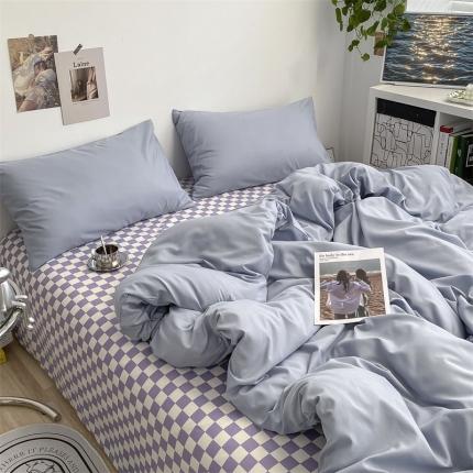 眠帛 2022新款水洗棉混搭四件套 蓝灰