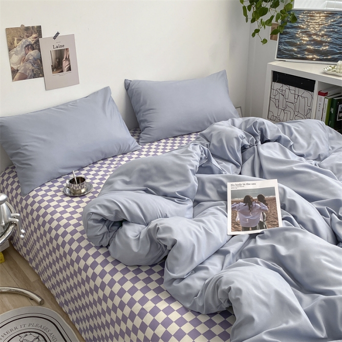 91家纺网 家纺一手货源 找家纺 眠帛 2022新款水洗棉混搭四件套 蓝灰