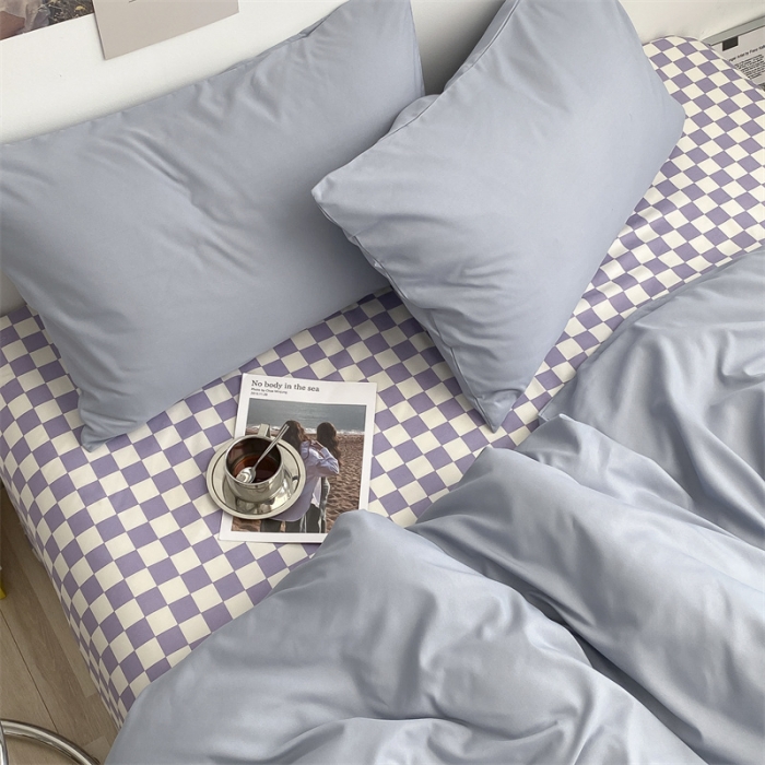 91家纺网 家纺一手货源 找家纺 眠帛 2022新款水洗棉混搭四件套 蓝灰