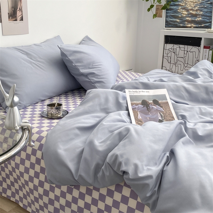 91家纺网 家纺一手货源 找家纺 眠帛 2022新款水洗棉混搭四件套 蓝灰