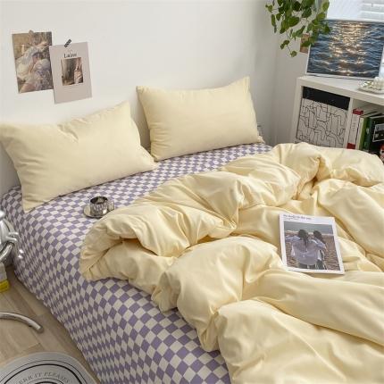 眠帛 2022新款水洗棉混搭四件套 奶黄