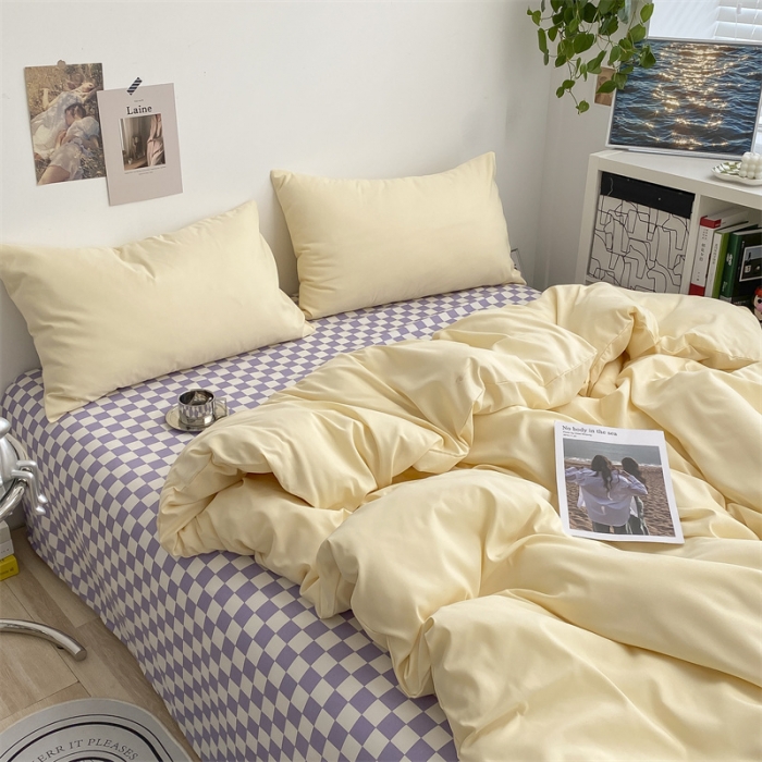 91家纺网 家纺一手货源 找家纺 眠帛 2022新款水洗棉混搭四件套 奶黄