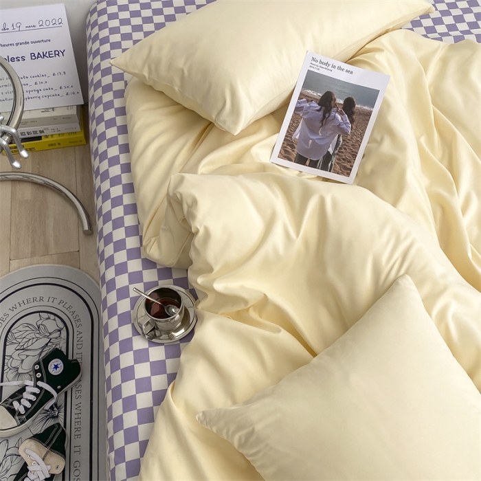 91家纺网 家纺一手货源 找家纺 眠帛 2022新款水洗棉混搭四件套 奶黄