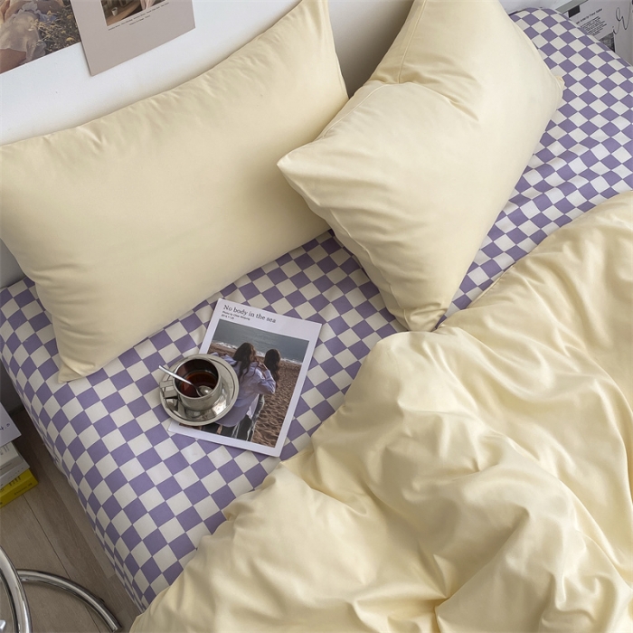 91家纺网 家纺一手货源 找家纺 眠帛 2022新款水洗棉混搭四件套 奶黄