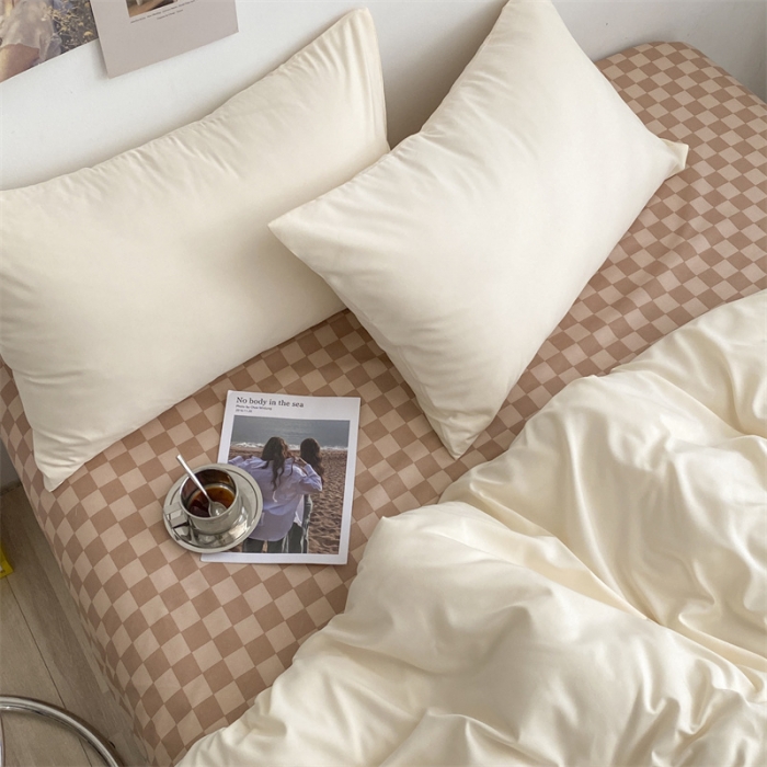 91家纺网 家纺一手货源 找家纺 眠帛 2022新款水洗棉混搭四件套 奶昔白