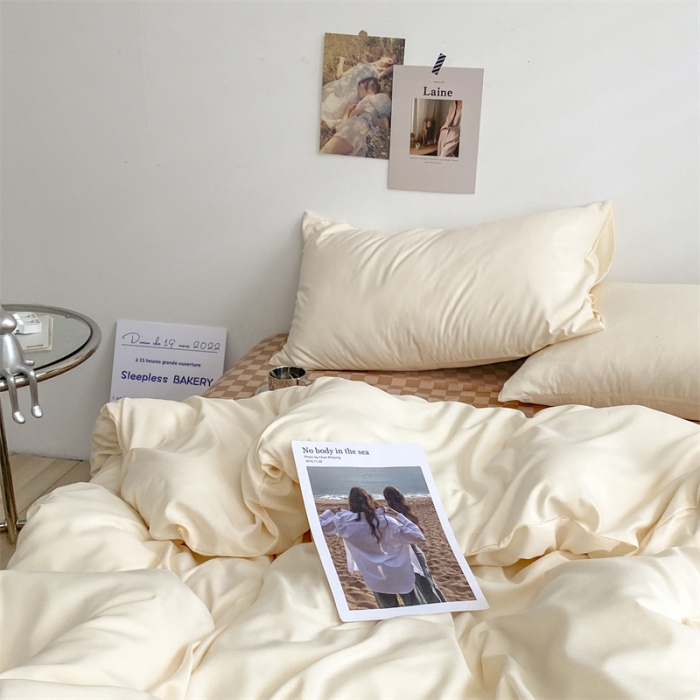 91家纺网 家纺一手货源 找家纺 眠帛 2022新款水洗棉混搭四件套 奶昔白