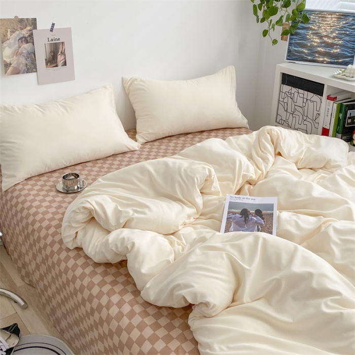 91家纺网 家纺一手货源 找家纺 眠帛 2022新款水洗棉混搭四件套 奶昔白