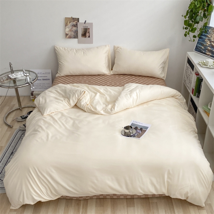 91家纺网 家纺一手货源 找家纺 眠帛 2022新款水洗棉混搭四件套 奶昔白