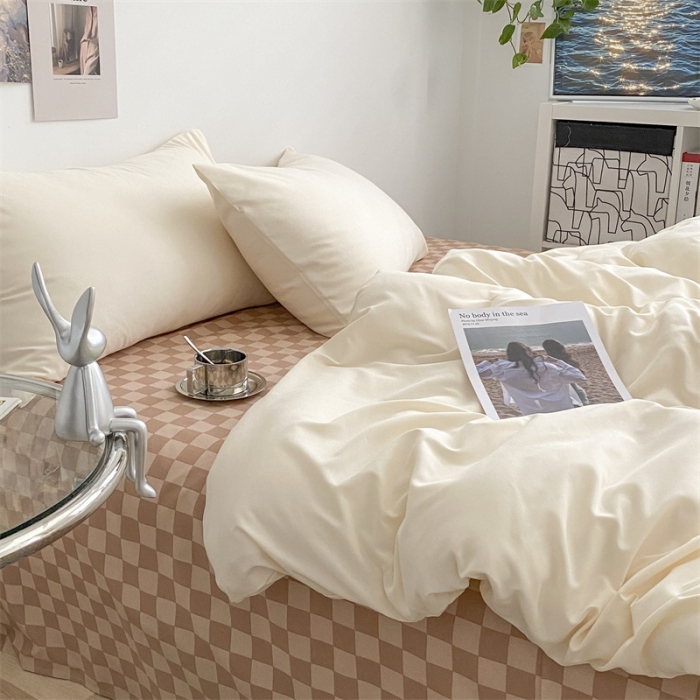 91家纺网 家纺一手货源 找家纺 眠帛 2022新款水洗棉混搭四件套 奶昔白