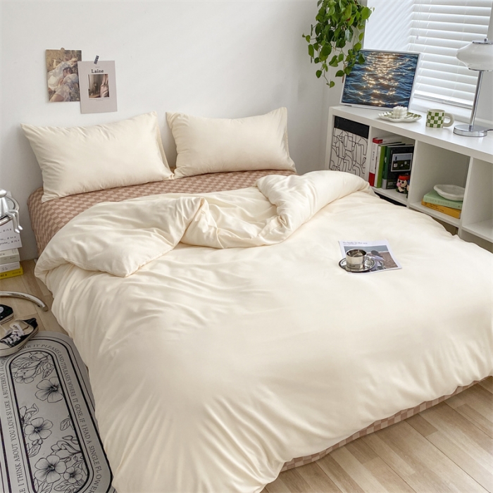 91家纺网 家纺一手货源 找家纺 眠帛 2022新款水洗棉混搭四件套 奶昔白