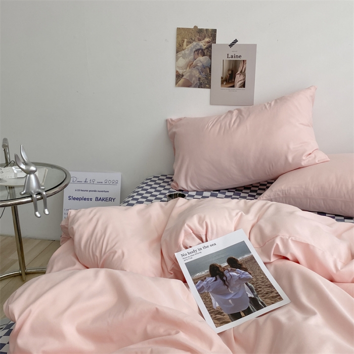 91家纺网 家纺一手货源 找家纺 眠帛 2022新款水洗棉混搭四件套 奶油粉