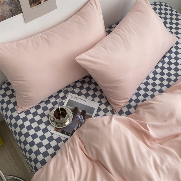 91家纺网 家纺一手货源 找家纺 眠帛 2022新款水洗棉混搭四件套 奶油粉