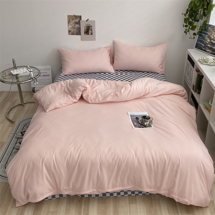 91家纺网 家纺一手货源 找家纺 眠帛 2022新款水洗棉混搭四件套 奶油粉