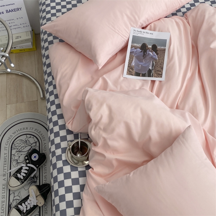 91家纺网 家纺一手货源 找家纺 眠帛 2022新款水洗棉混搭四件套 奶油粉