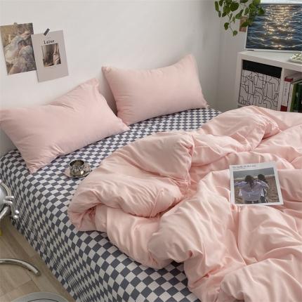 眠帛 2022新款水洗棉混搭四件套 奶油粉