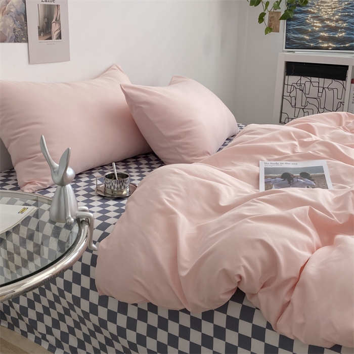 91家纺网 家纺一手货源 找家纺 眠帛 2022新款水洗棉混搭四件套 奶油粉