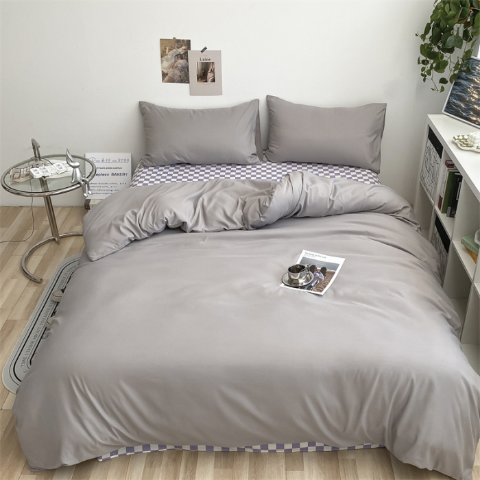 91家纺网 家纺一手货源 找家纺 眠帛 2022新款水洗棉混搭四件套 浅灰