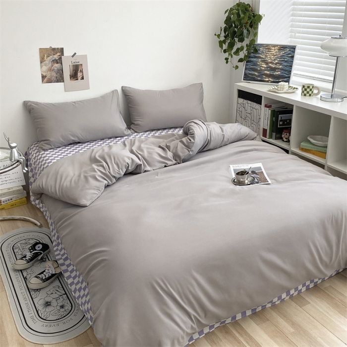 91家纺网 家纺一手货源 找家纺 眠帛 2022新款水洗棉混搭四件套 浅灰