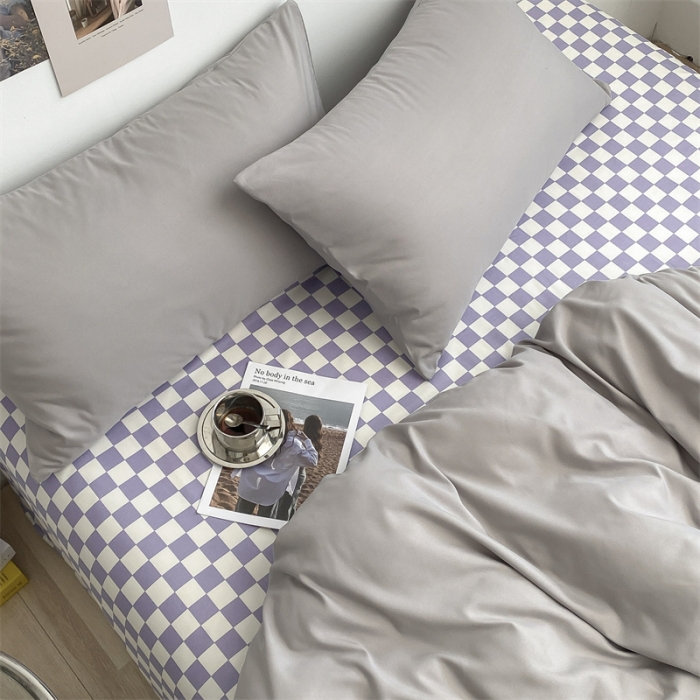 91家纺网 家纺一手货源 找家纺 眠帛 2022新款水洗棉混搭四件套 浅灰