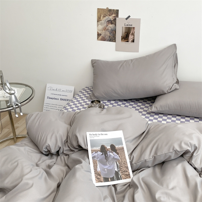 91家纺网 家纺一手货源 找家纺 眠帛 2022新款水洗棉混搭四件套 浅灰