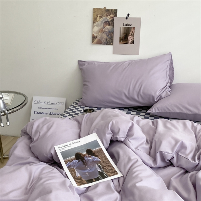 91家纺网 家纺一手货源 找家纺 眠帛 2022新款水洗棉混搭四件套 浅紫