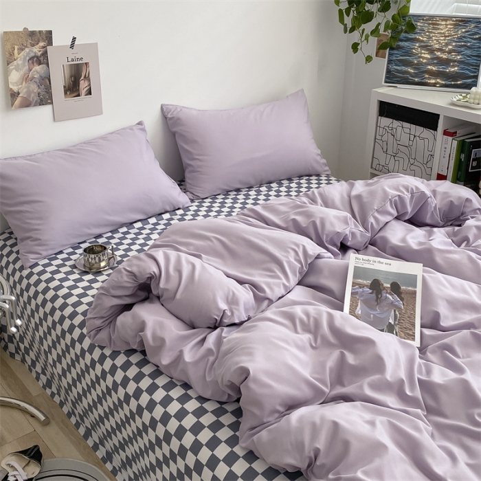 91家纺网 家纺一手货源 找家纺 眠帛 2022新款水洗棉混搭四件套 浅紫