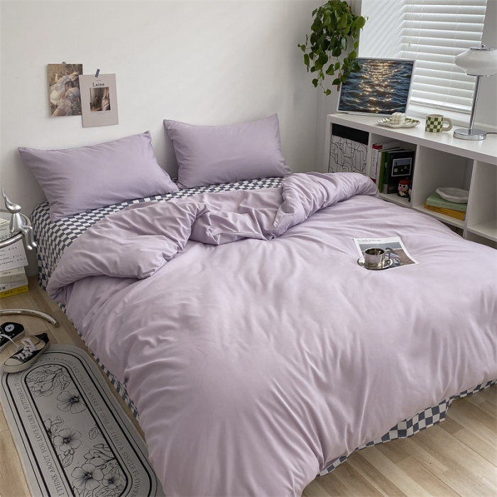 91家纺网 家纺一手货源 找家纺 眠帛 2022新款水洗棉混搭四件套 浅紫